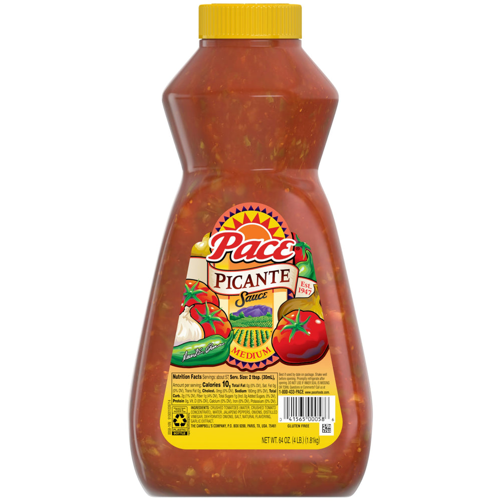 Pace Medium Picante Sauce bottle pour highlights bold flavor for meals and dips