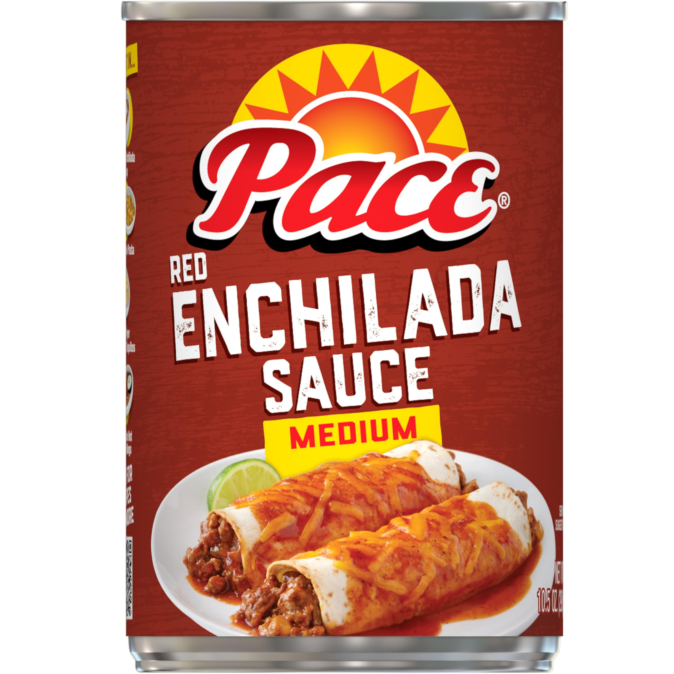 Pace Medium Red Enchilada Sauce can on kitchen counter, ideal for quick enchiladas