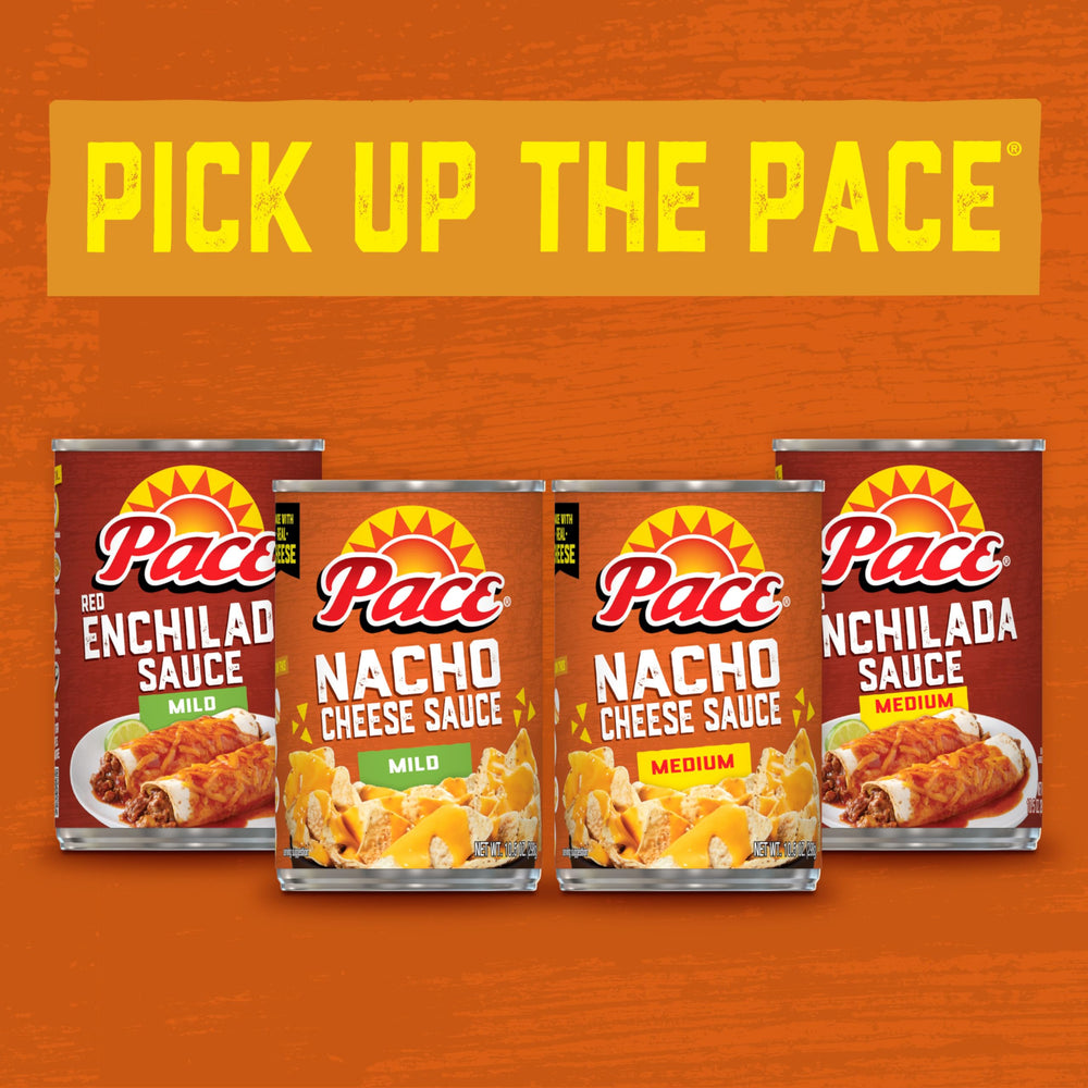 Pace Mild Nacho Cheese Sauce can label highlights real cheese and no HFCS.