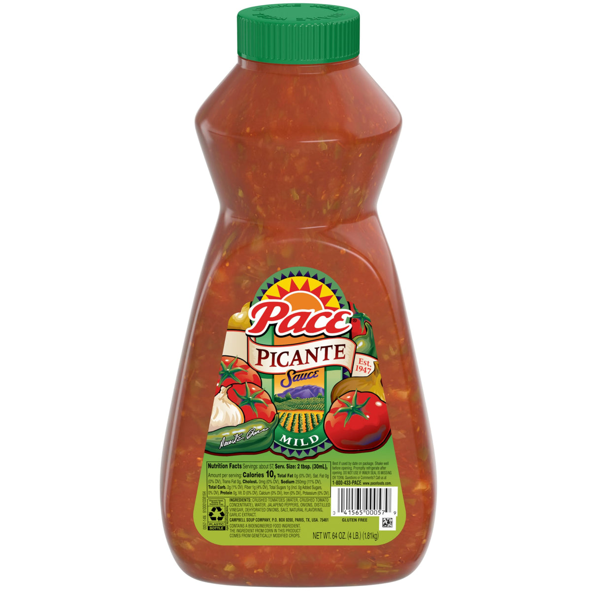 Pace Mild Picante Sauce bottle front view, iconic brand for bold dips and toppings.