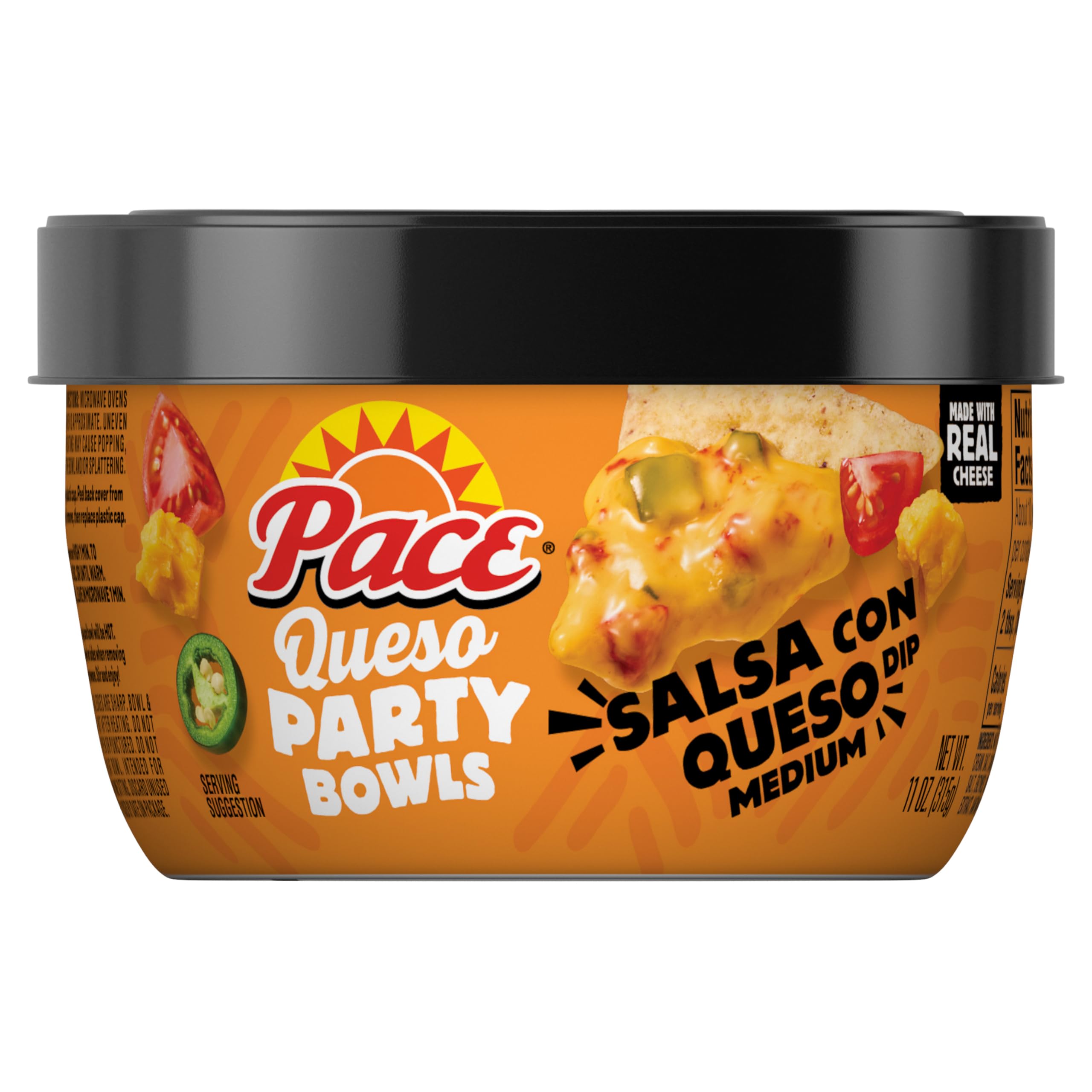 Pace Queso Blanco dip bowl ready to dip crispy tortilla chips at parties.