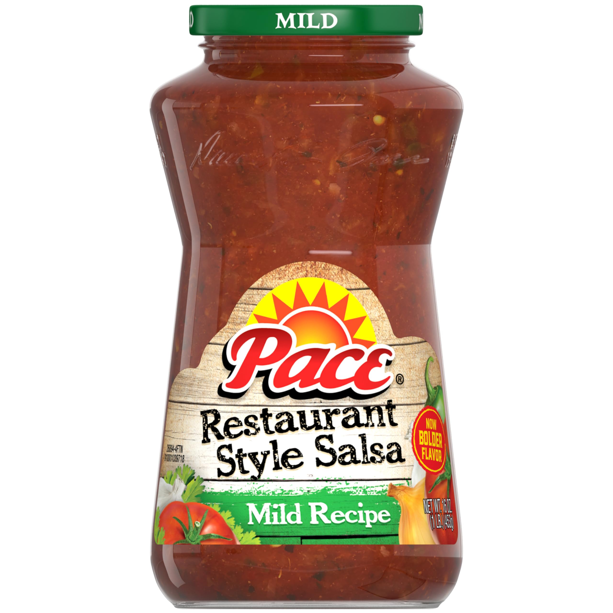 Pace Restaurant Style Mild Salsa jar ready for dipping with tortilla chips
