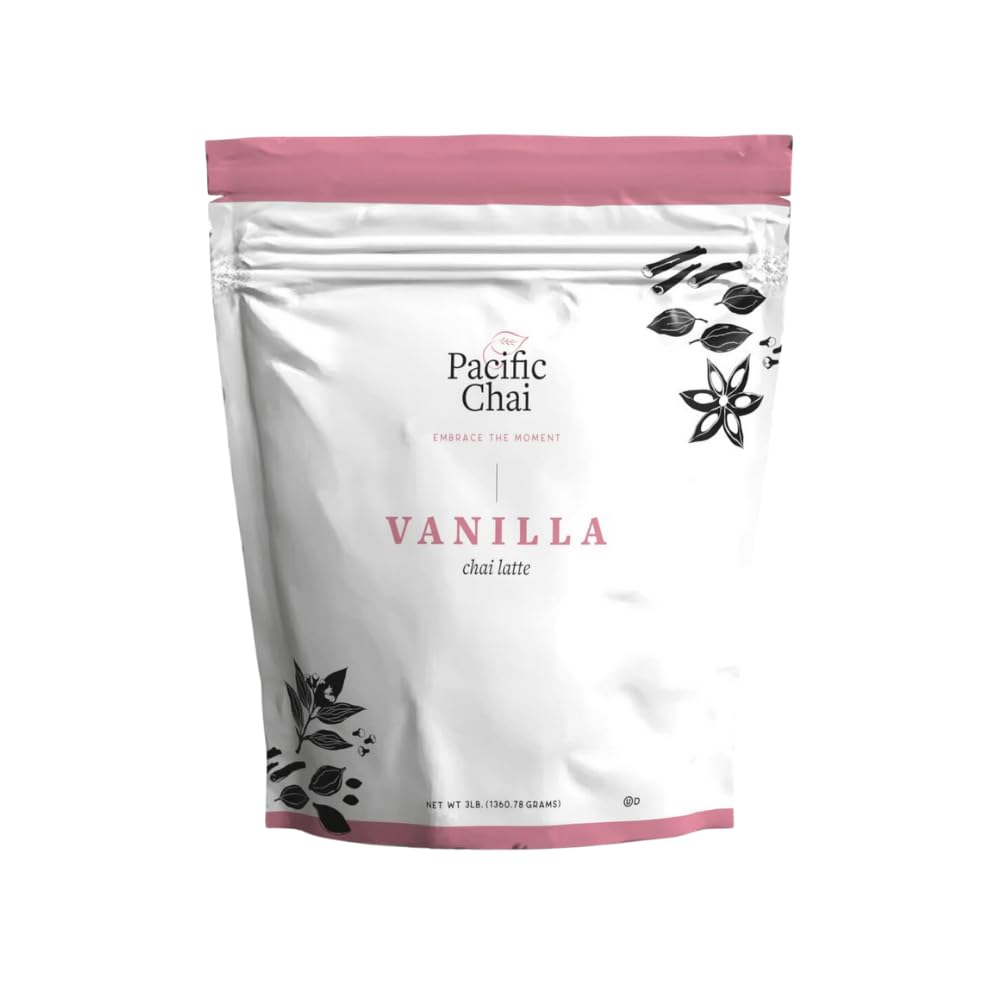 Pacific Chai Vanilla Chai Latte Powder in a cup for a café-style latte at home.
