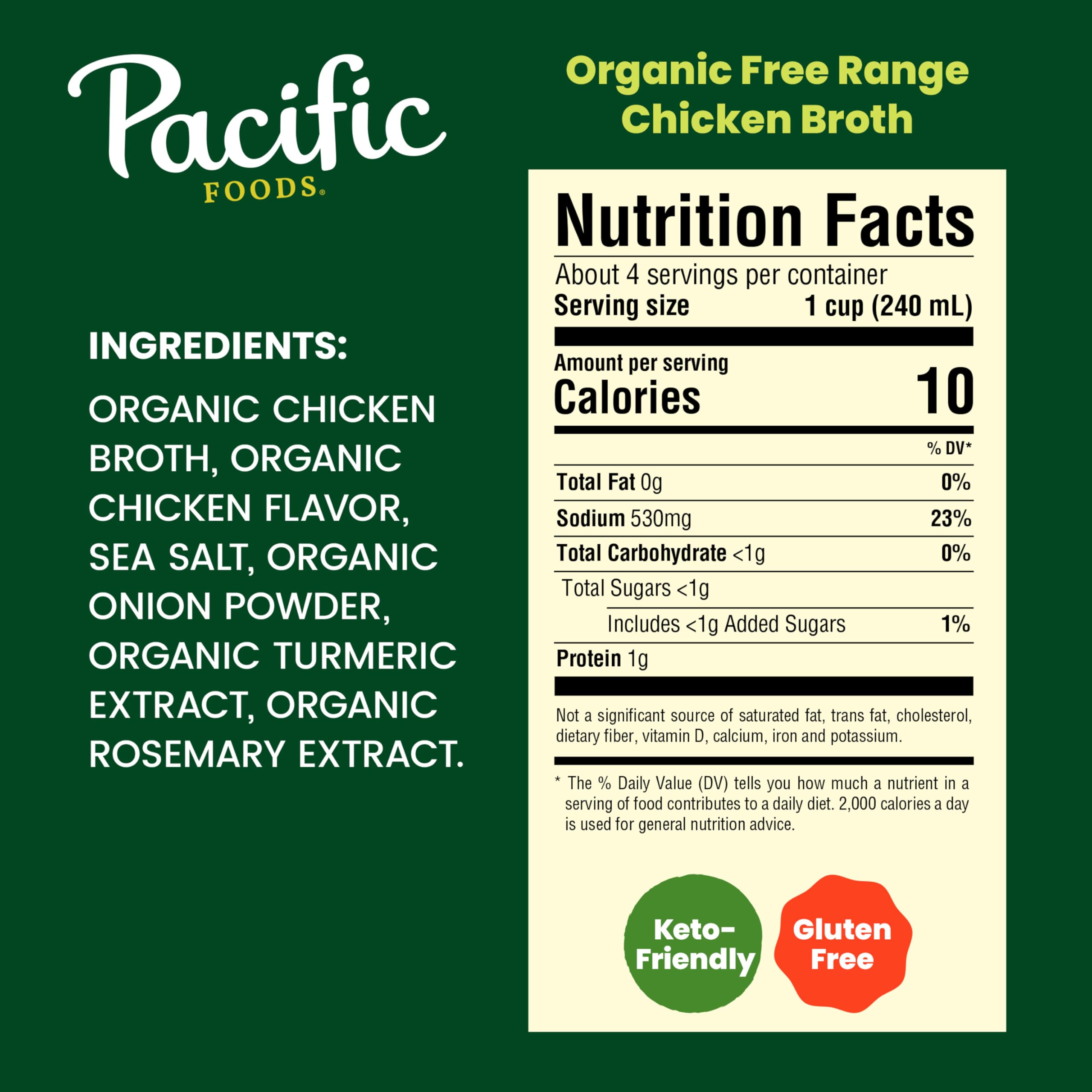 Pacific Foods Chicken Free Range carton closeup, gluten-free and non-GMO