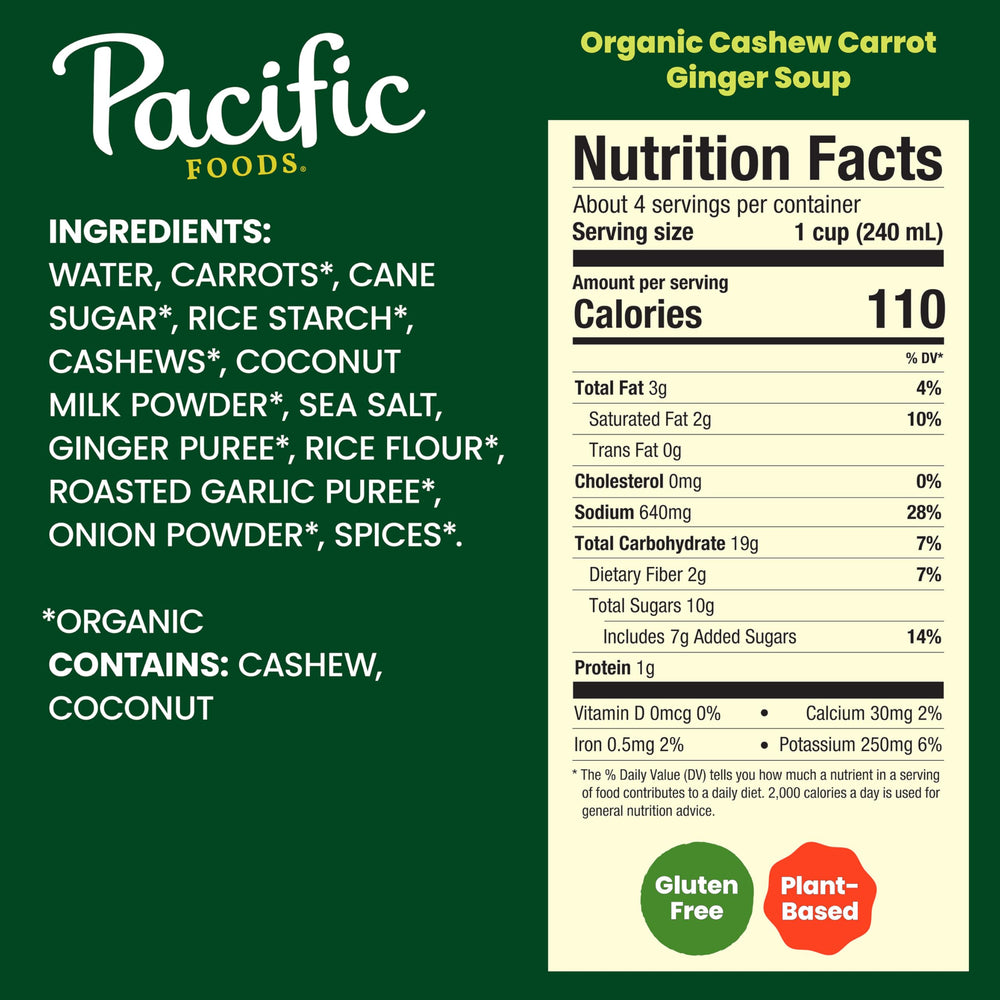 Pacific Foods Cashew Ginger Soup served in a bowl for a cozy lunch.
