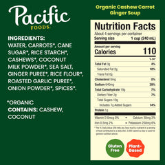 Pacific Foods Cashew Ginger Soup served in a bowl for a cozy lunch.