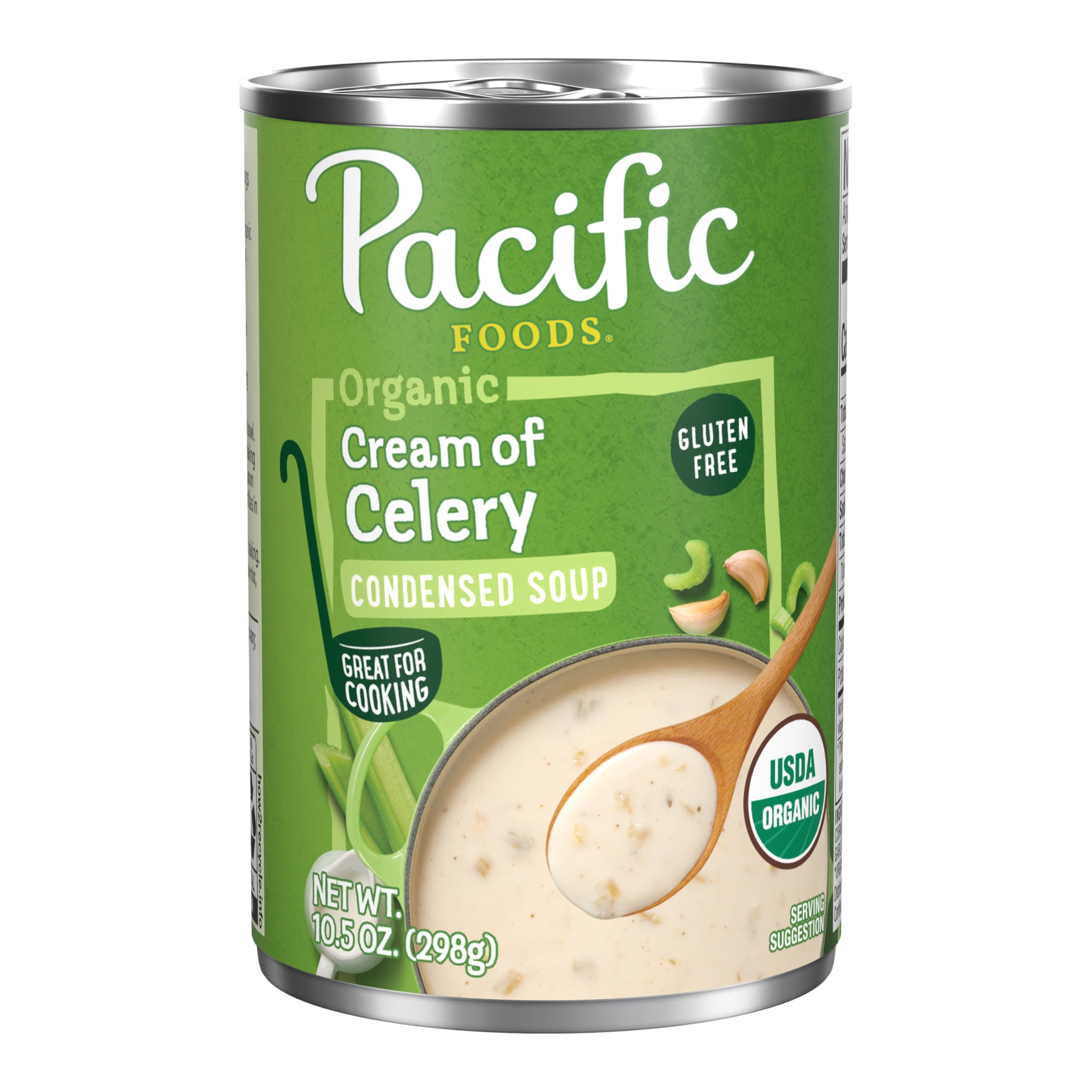 Pacific Foods Cream of Celery Condensed can front, convenient organic pantry staple for quick meals