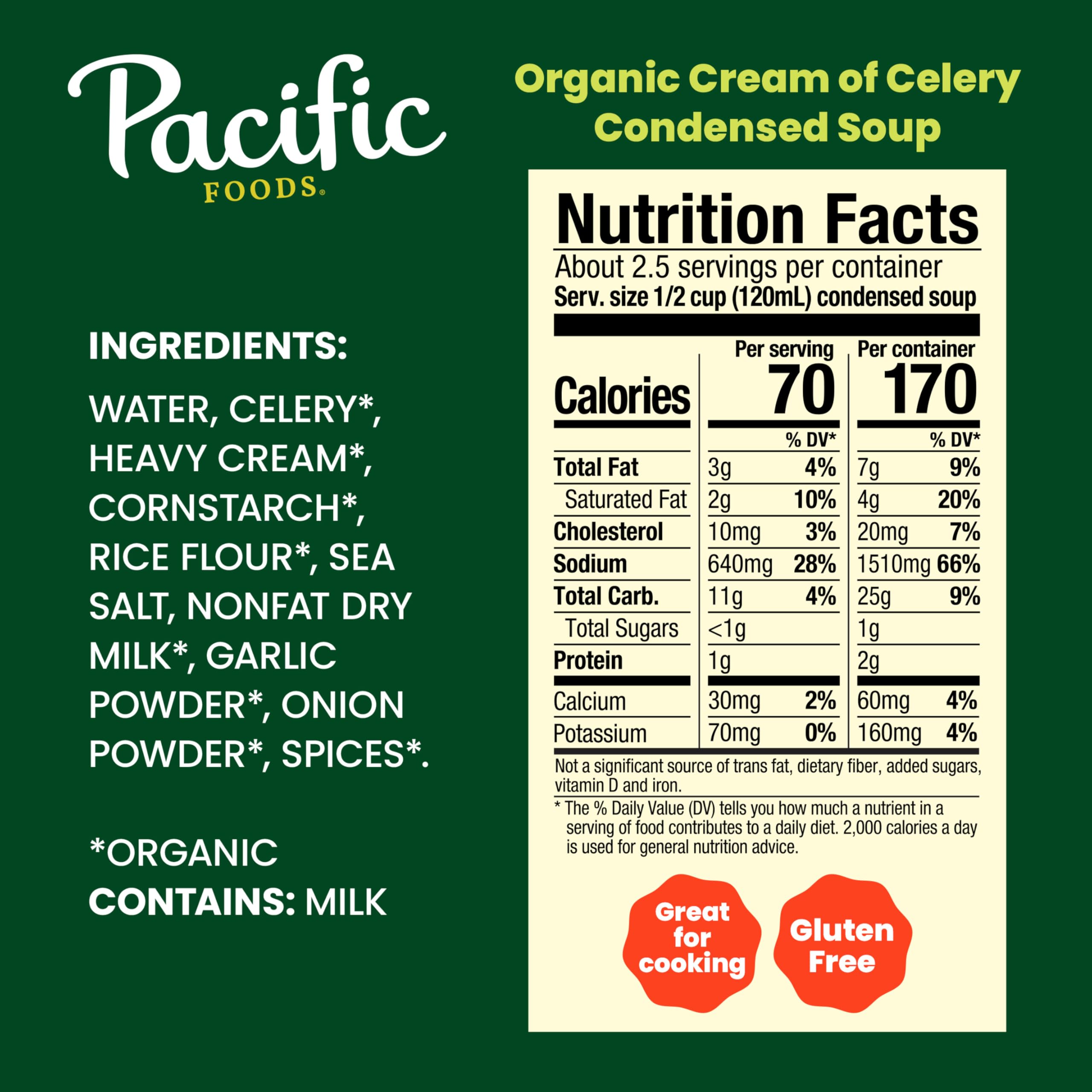 Pacific Foods Cream of Celery Condensed being poured for a velvety sauce, quick meals