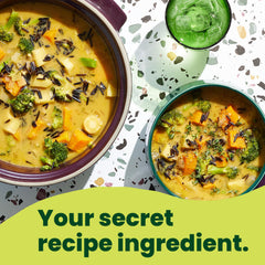 Carrots, celery, and tomatoes in Pacific Foods broth add color and depth