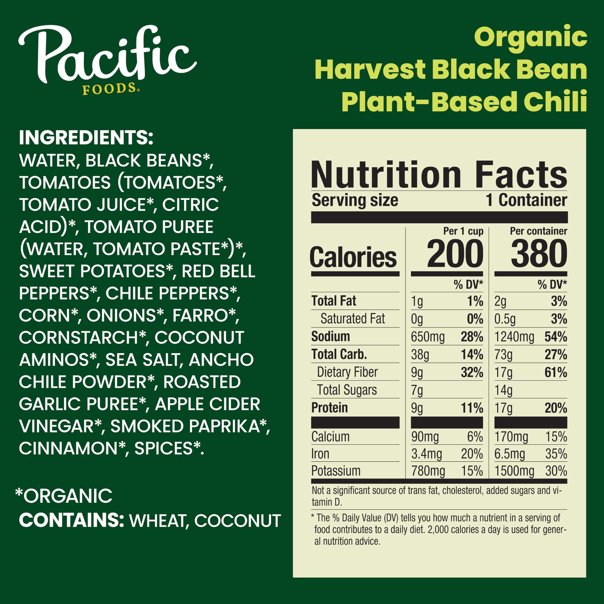 Ingredient closeup of Pacific Foods Harvest Black Bean Chili showing beans and sweet potato.