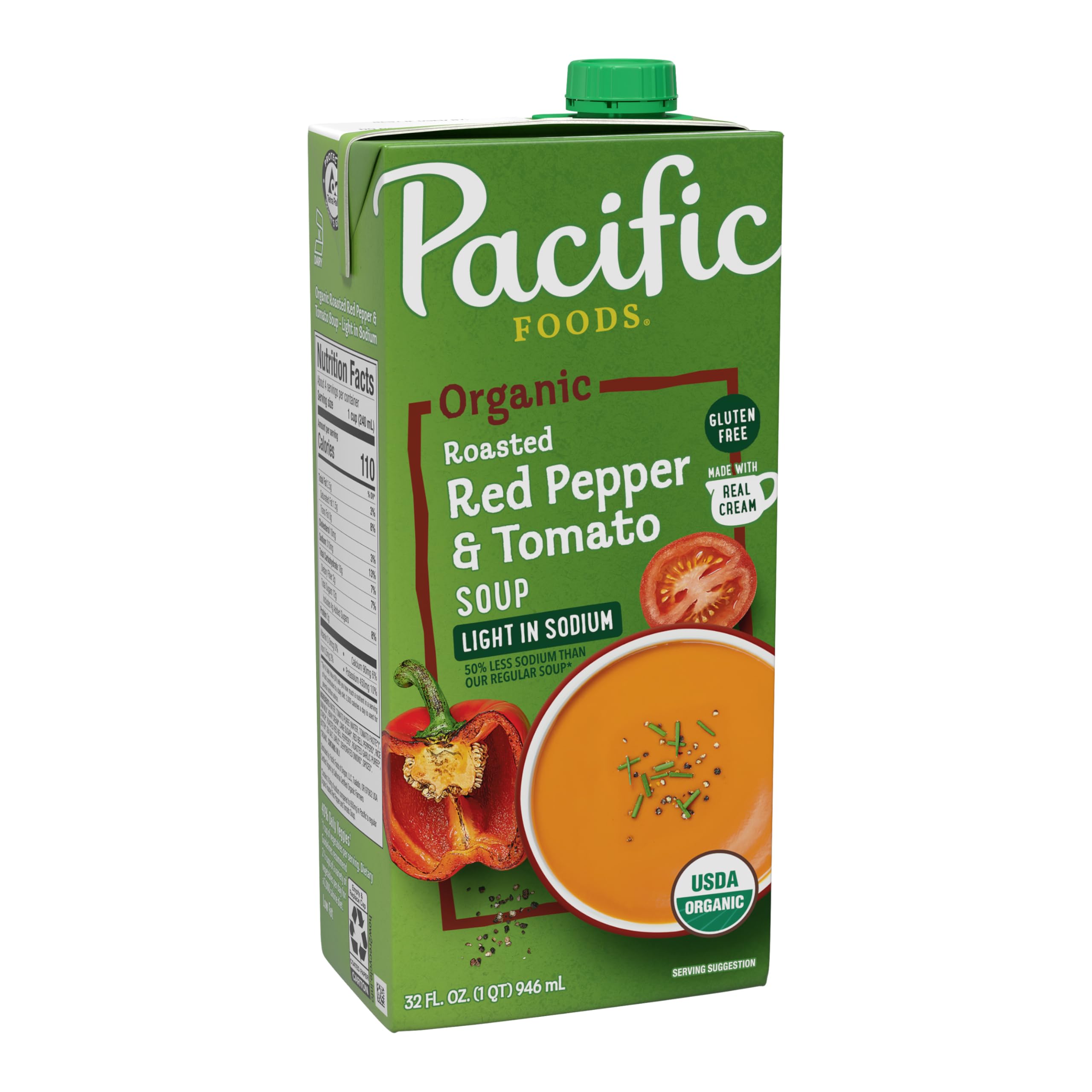 Pacific Foods soup carton shows USDA Organic quality and non-GMO ingredients