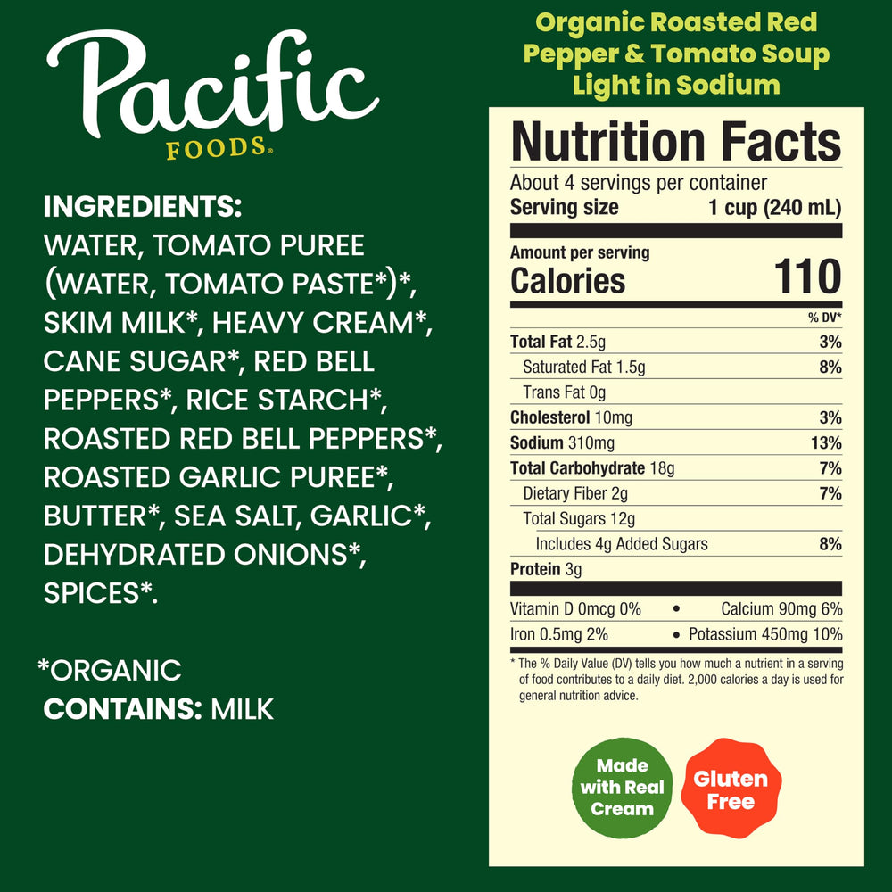 Pouring Pacific Foods Roasted Red Pepper and Tomato Soup provides a quick vegetarian meal option