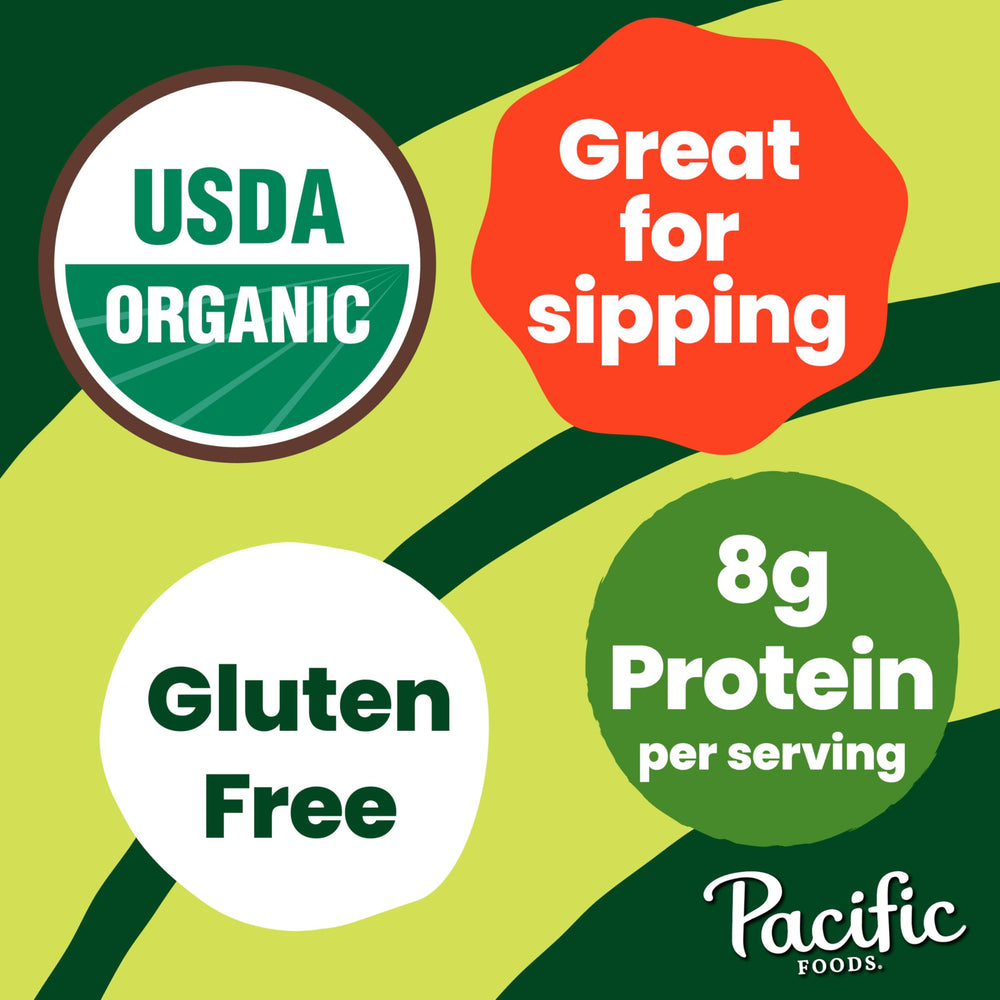Pacific Foods label highlights organic, non-GMO, gluten-free attributes.