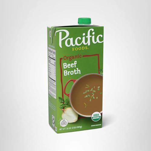 Pacific Foods Organic Beef Broth carton packaging ready to use.