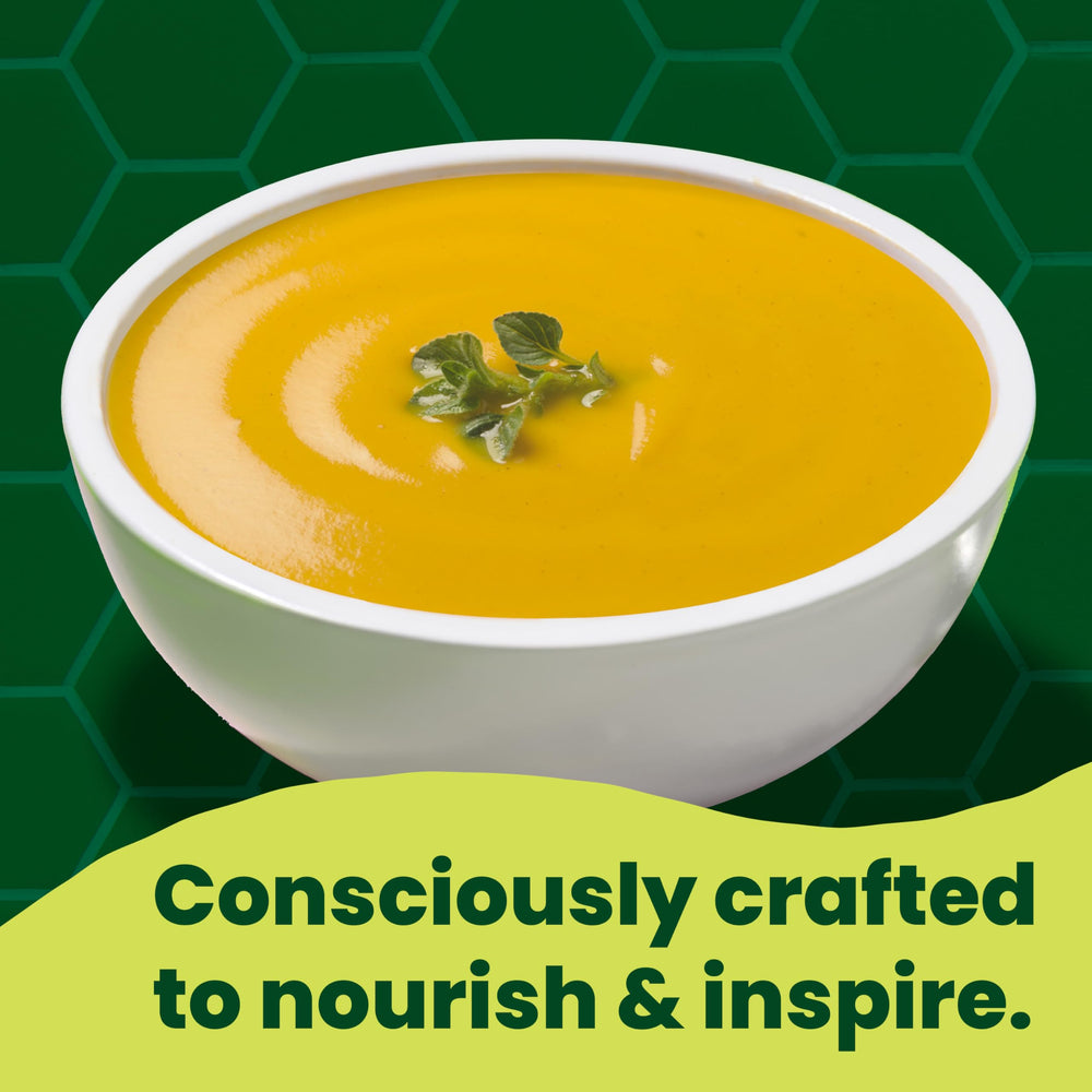 Pacific Foods Organic Butternut Squash Soup close-up, ginger spice aroma and flavor notes.