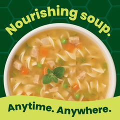 Pacific Foods Organic Chicken Noodle Soup label highlights organic, non-GMO ingredients.