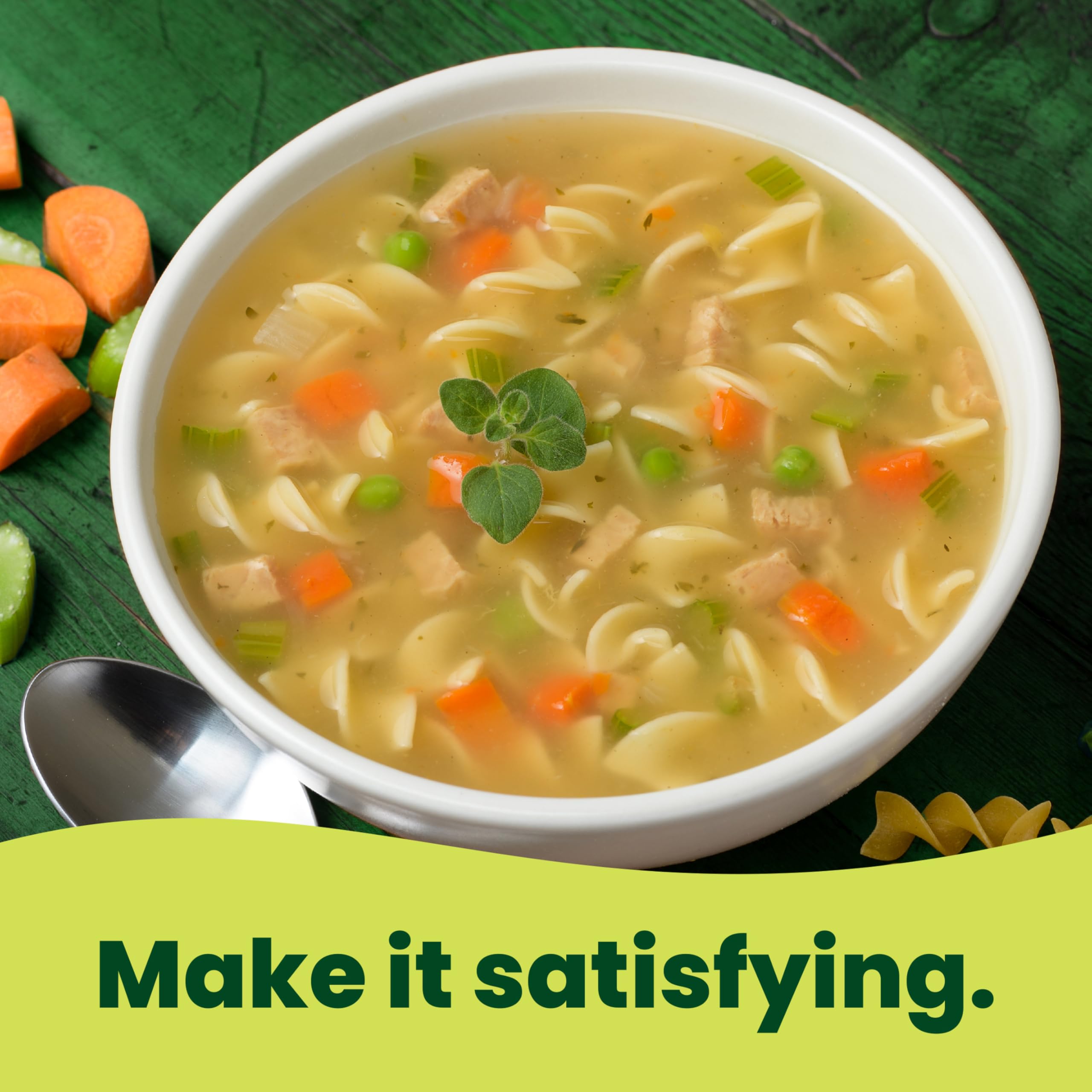 Pacific Foods Organic Chicken Noodle Soup prep shot shows easy heating options.