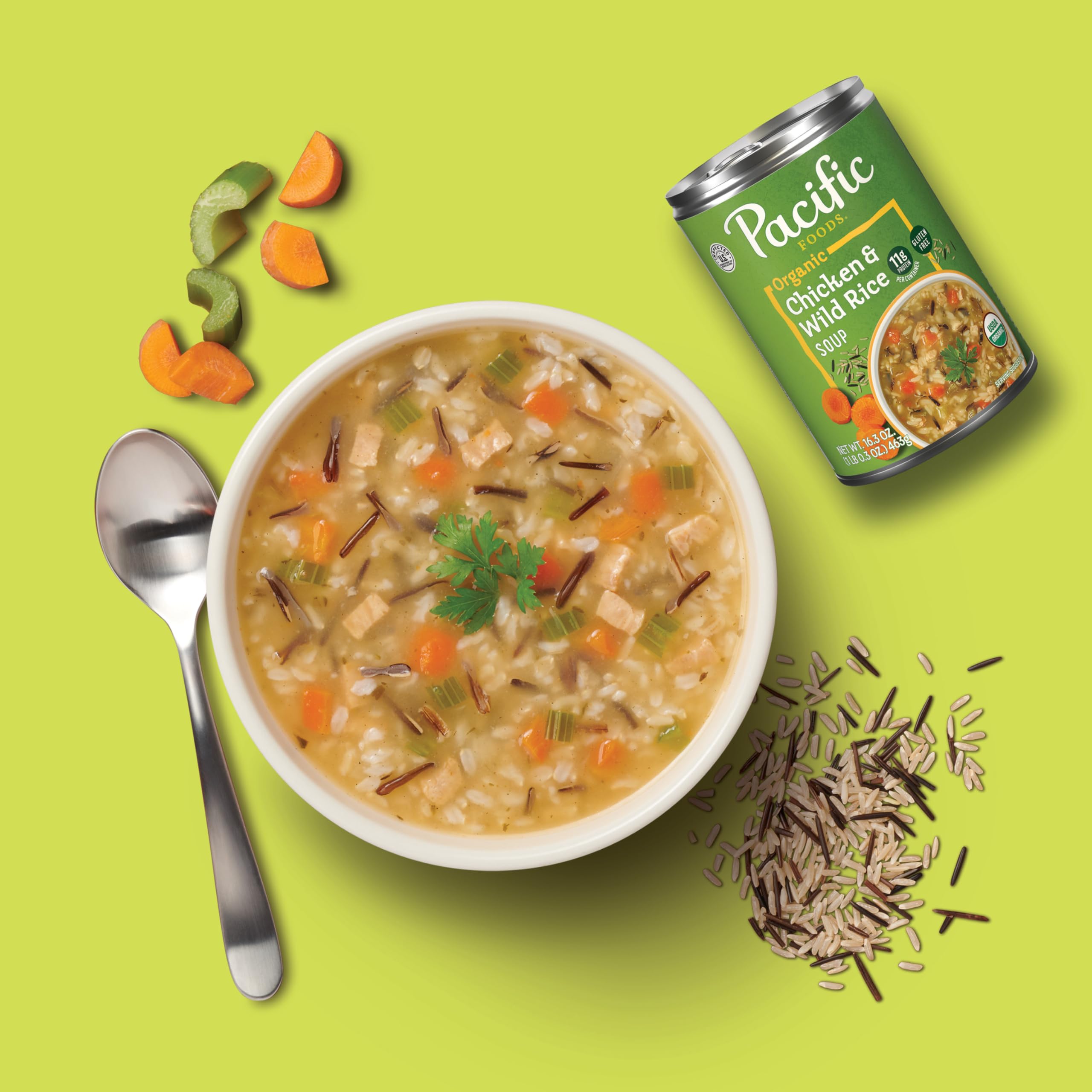 Pacific Foods soup being poured into a pan, easy heating for quick meals
