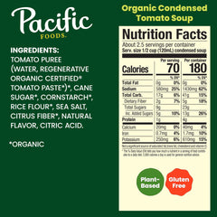 Pacific Foods Organic Condensed Tomato Soup served in a warm bowl with basil for comforting moments.