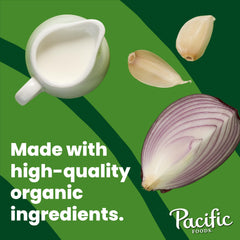 Pouring Pacific Foods soup over rice to show versatile meal base