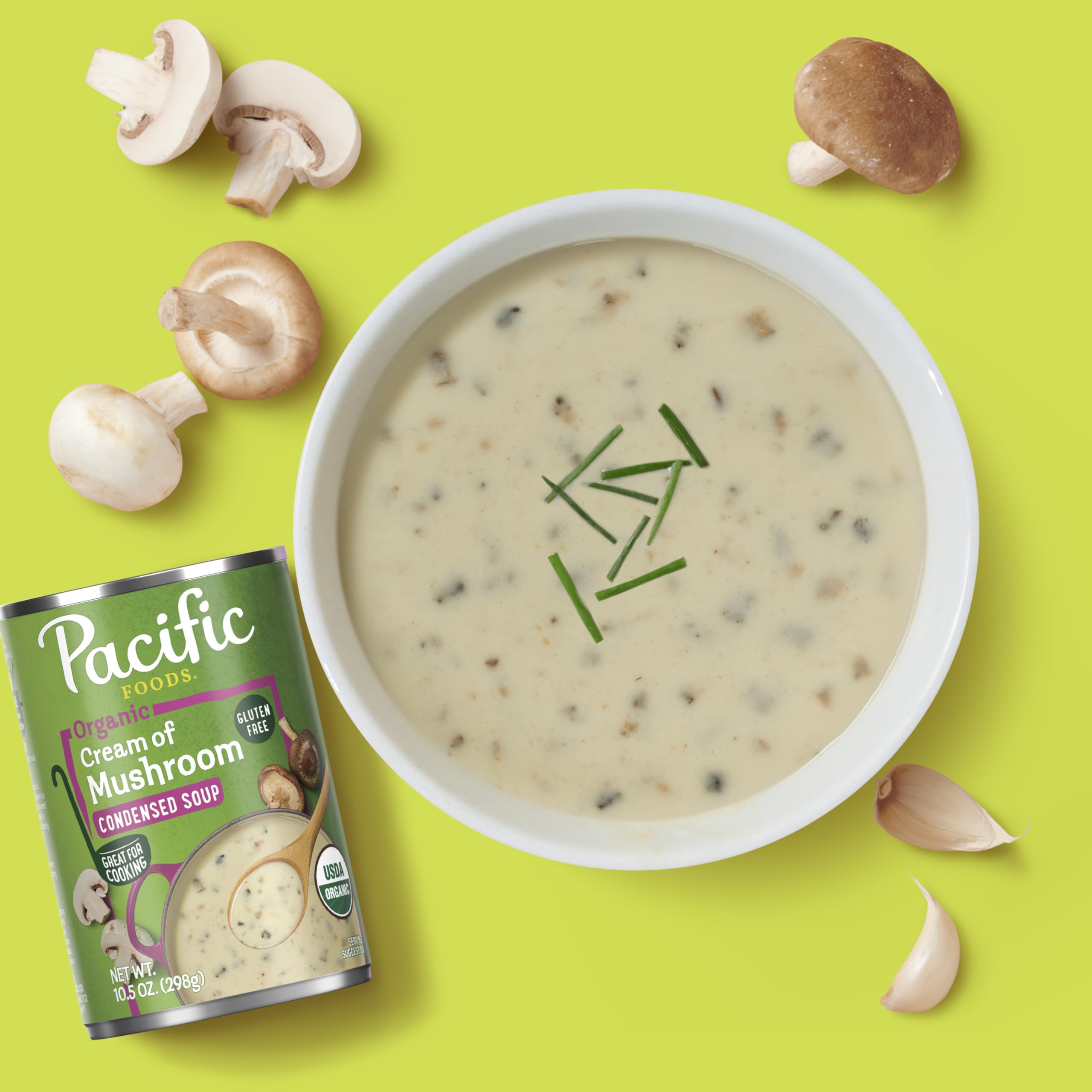 Cooking with Pacific Foods Cream of Mushroom Soup in a bowl for a quick meal base