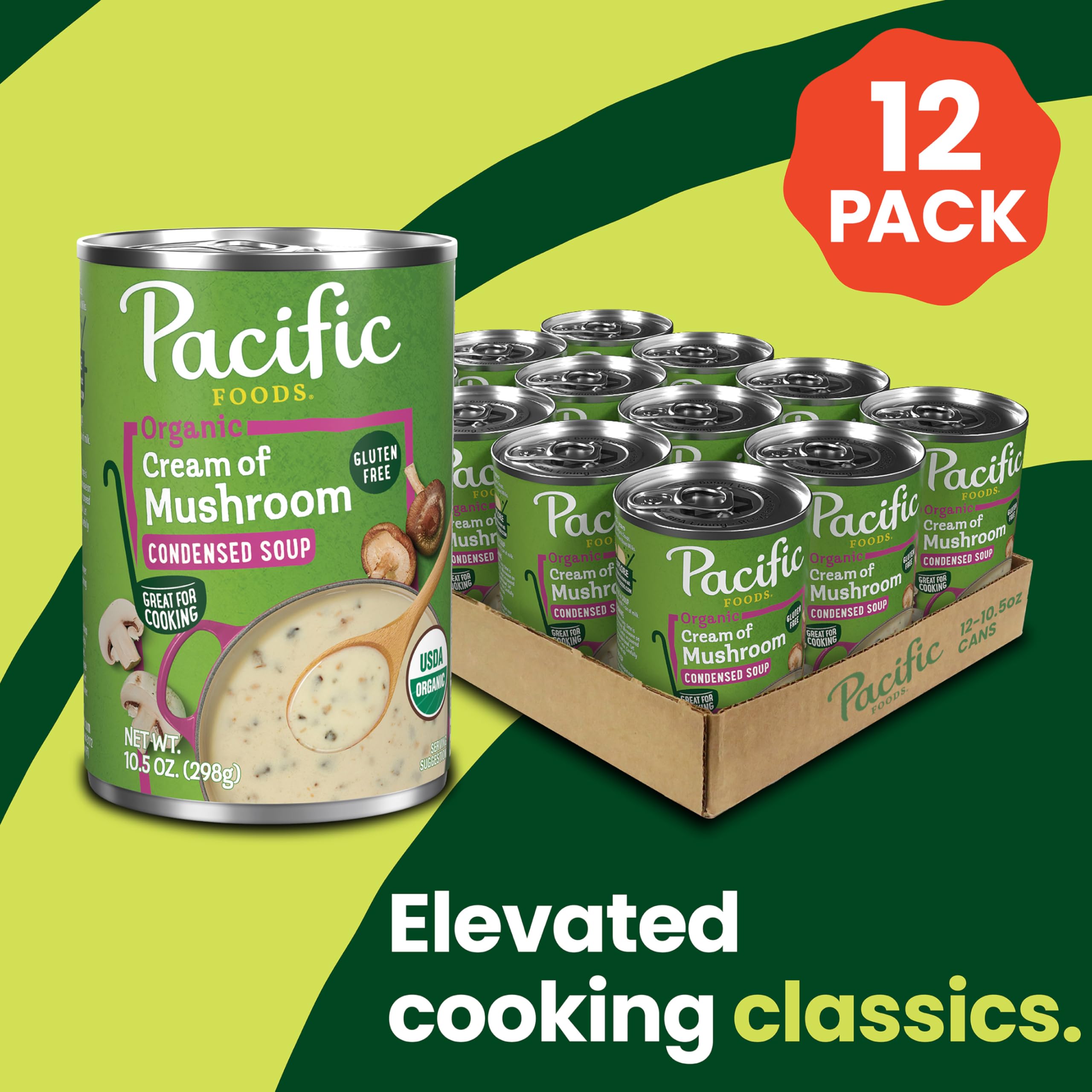 Pacific Foods Organic Cream of Mushroom Soup ingredients list shows non-GMO, vegetarian base