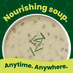 Serving bowl of Pacific Foods Cream of Mushroom Soup ready to enjoy