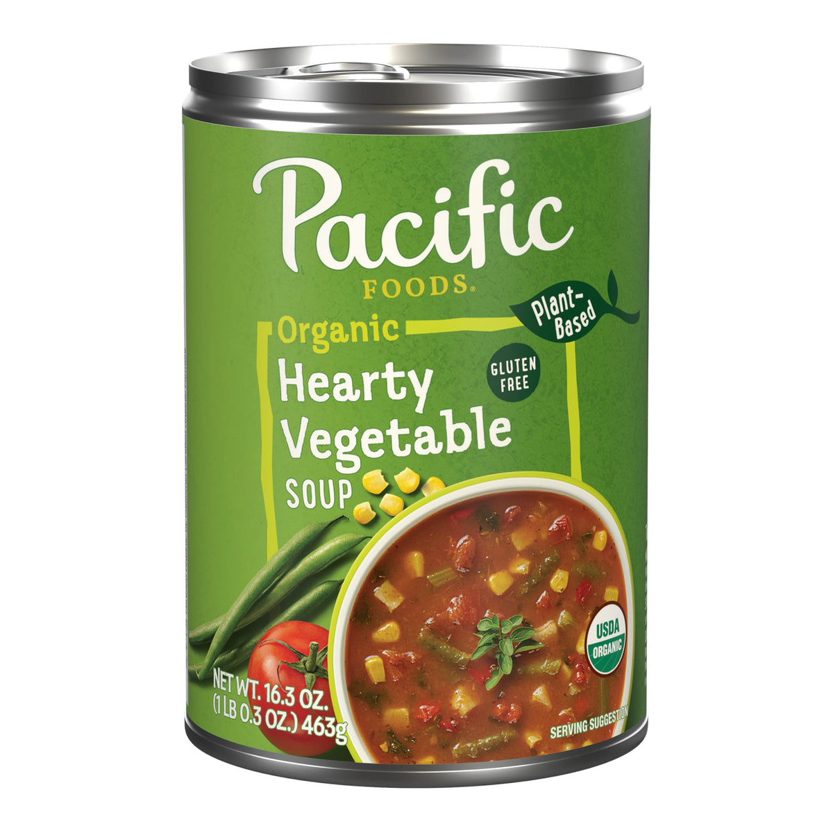 Pacific Foods Organic Hearty Vegetable Soup can front view ready for a quick meal
