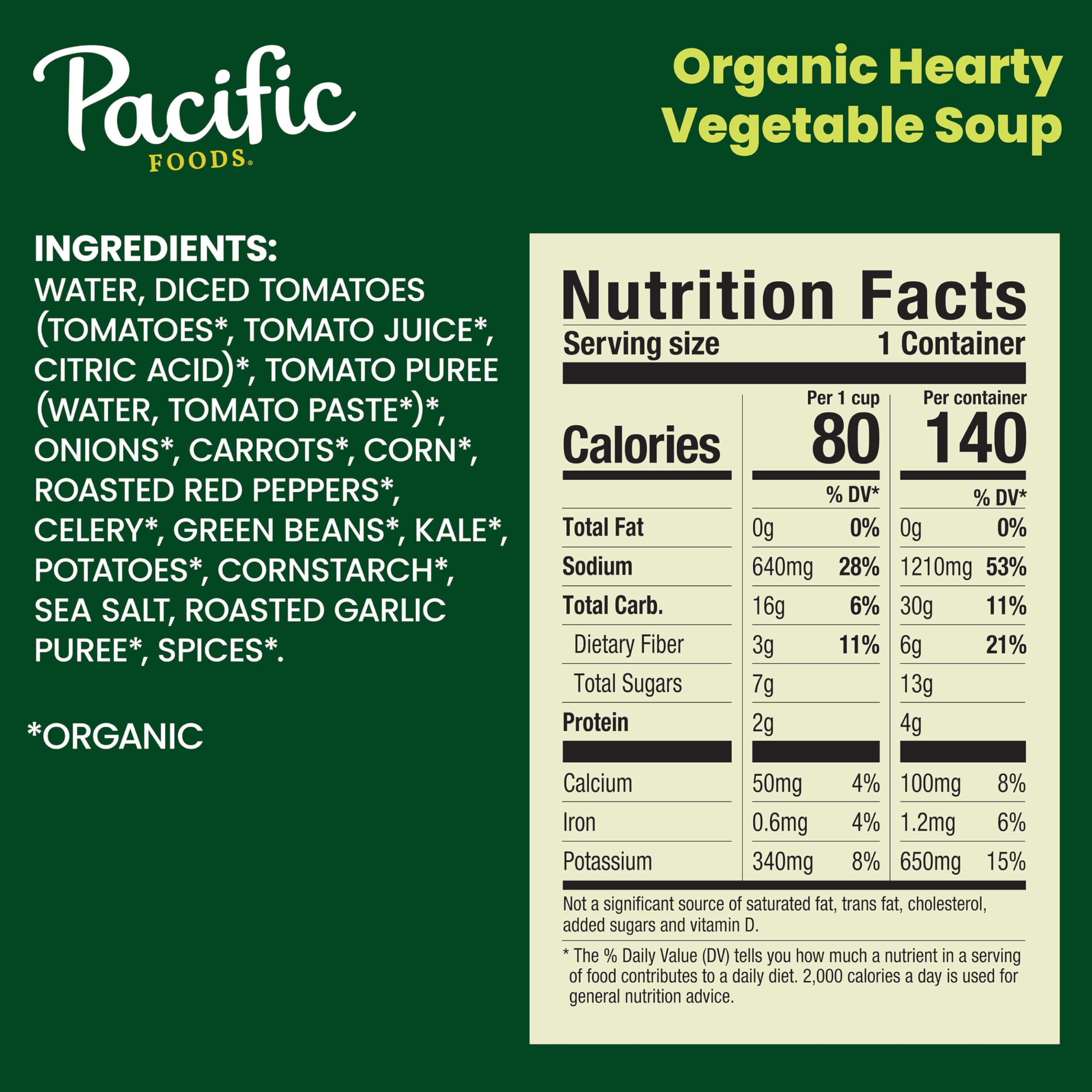Pacific Foods organic ingredients close-up—tomatoes, green beans, peppers highlight fresh plant-based flavor