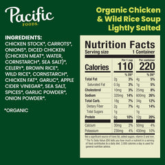 Pacific Foods Organic Lightly Salted Chicken and Wild Rice Soup ingredients image for wholesome meal