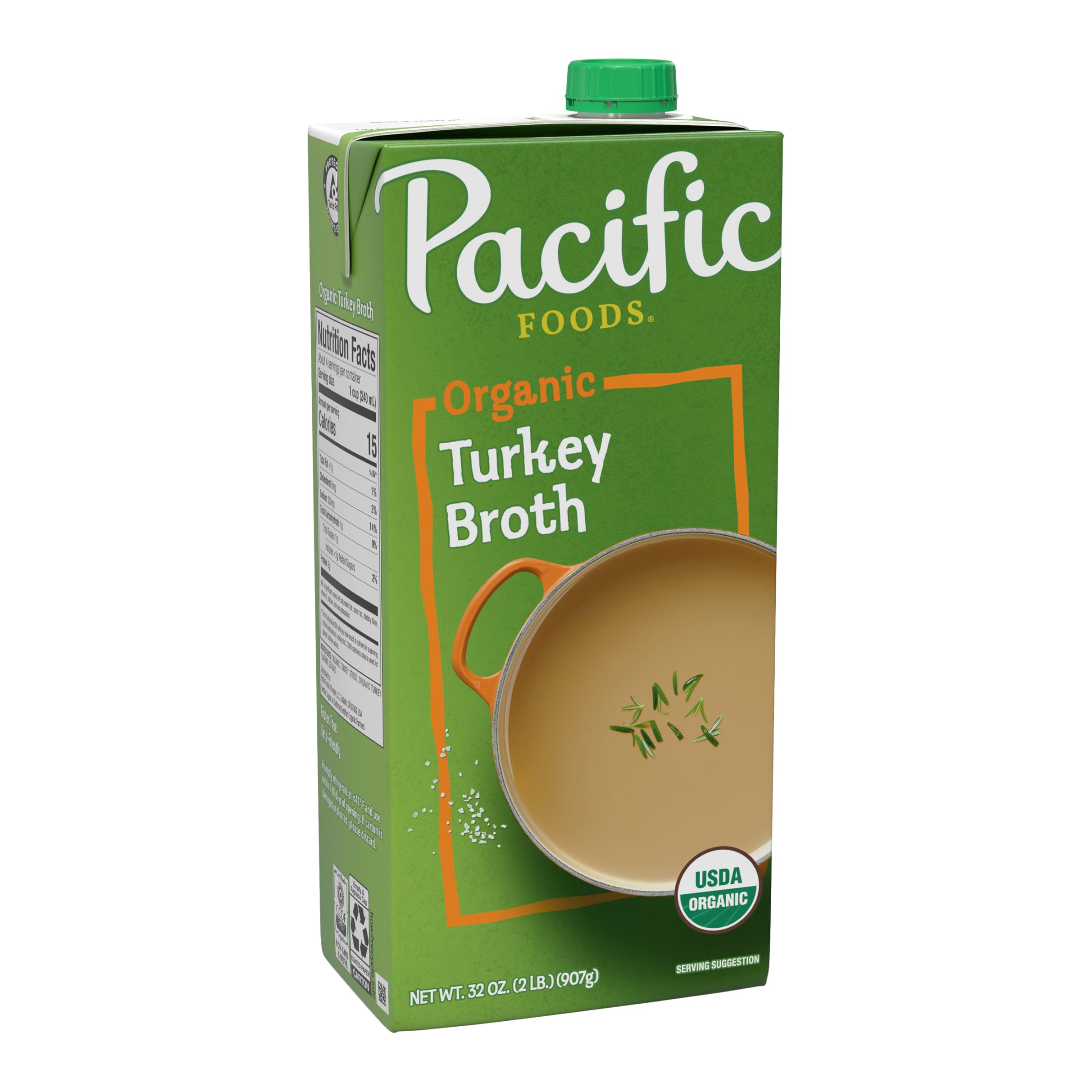 Pacific Foods Organic Turkey Broth being poured to start a rich soup base.