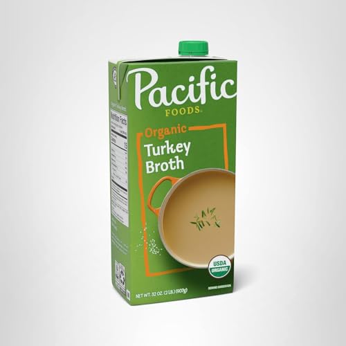 Recyclable carton of Pacific Foods Organic Turkey Broth after cooking.