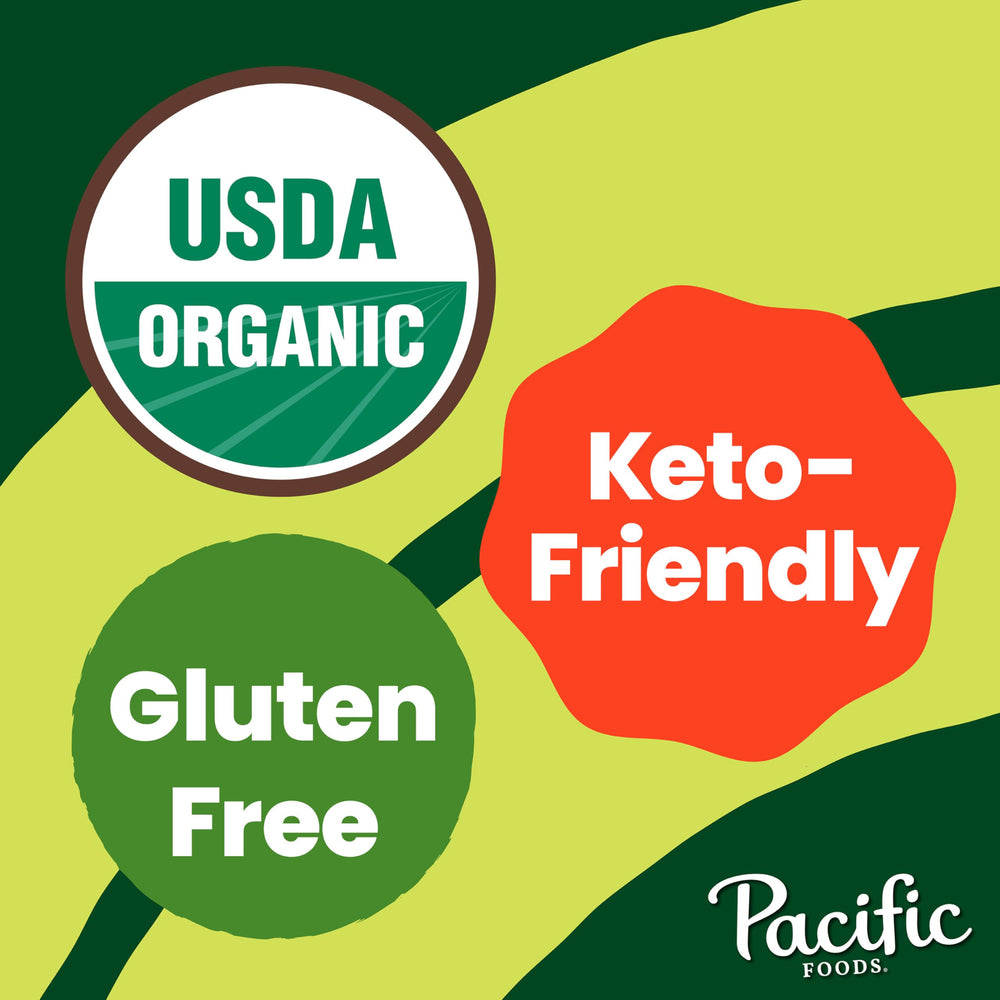 Closeup of Pacific Foods Organic Turkey Broth label highlighting organic ingredients.