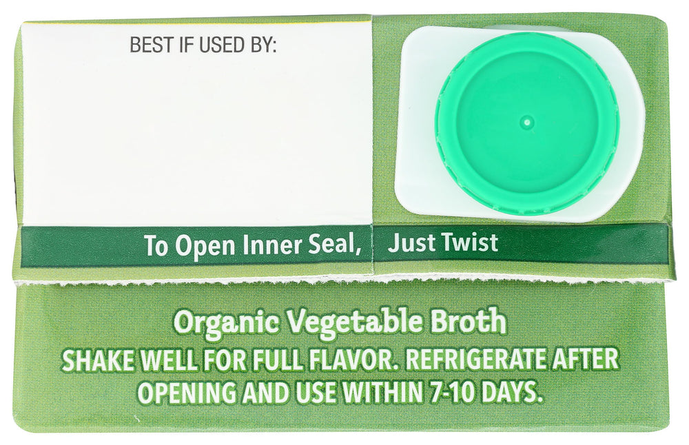 Pacific Foods Organic Vegetable Broth vegetables close-up notes carrots, celery, and tomatoes.