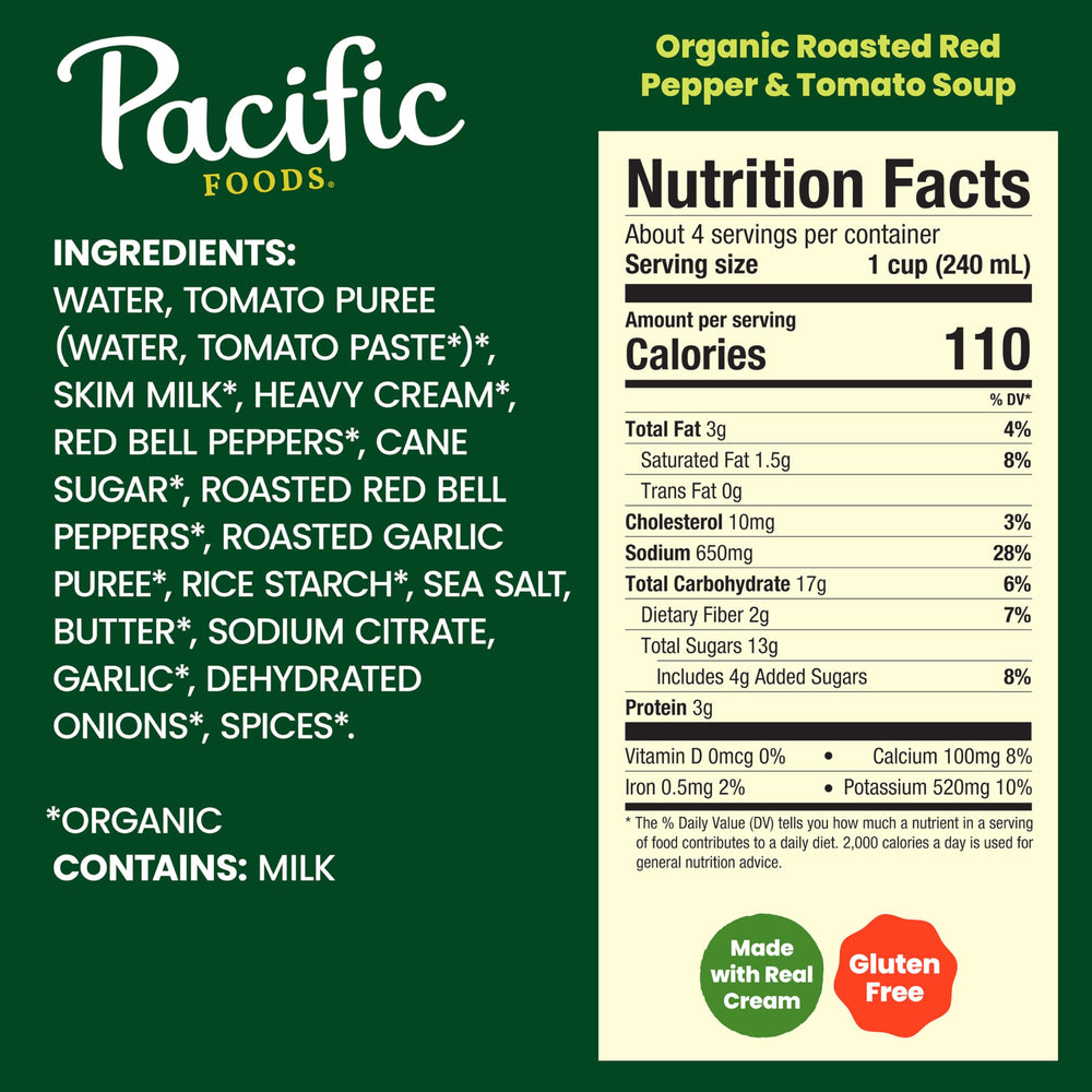 Pacific Foods Roasted Pepper & Tomato Soup ingredient close-up with fresh tomatoes and peppers