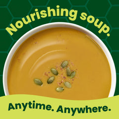 Creamy texture of Pacific Foods organic soup in a mug for cozy autumn snack.