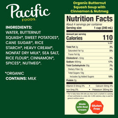 Pacific Foods Butternut Squash Soup being poured into a bowl for quick comforting meal.