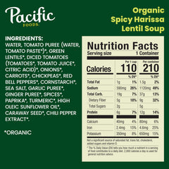 Ingredients close-up of Pacific Foods Harissa Lentil Soup with organic components