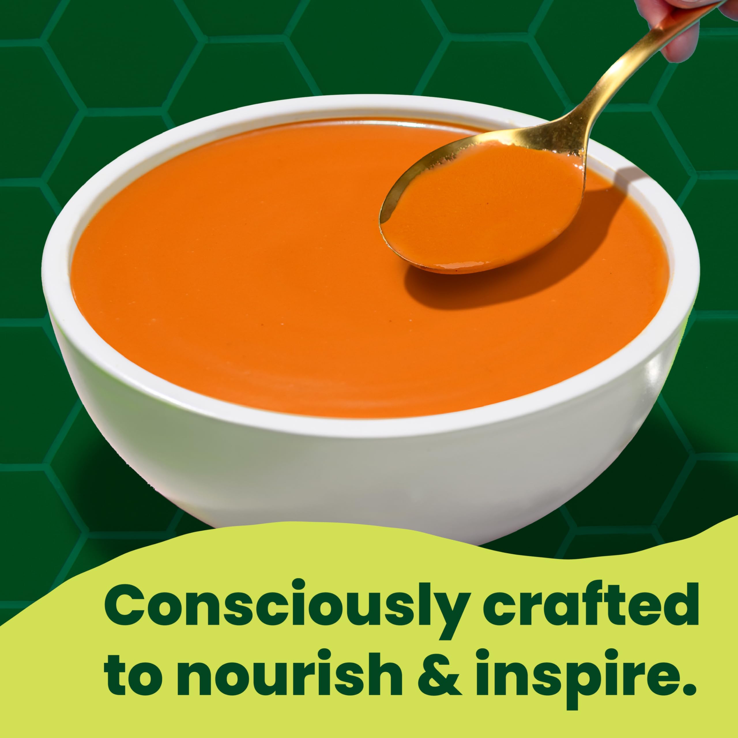 Pacific Foods Tomato Basil Soup label showcased, gluten-free option for light meals.