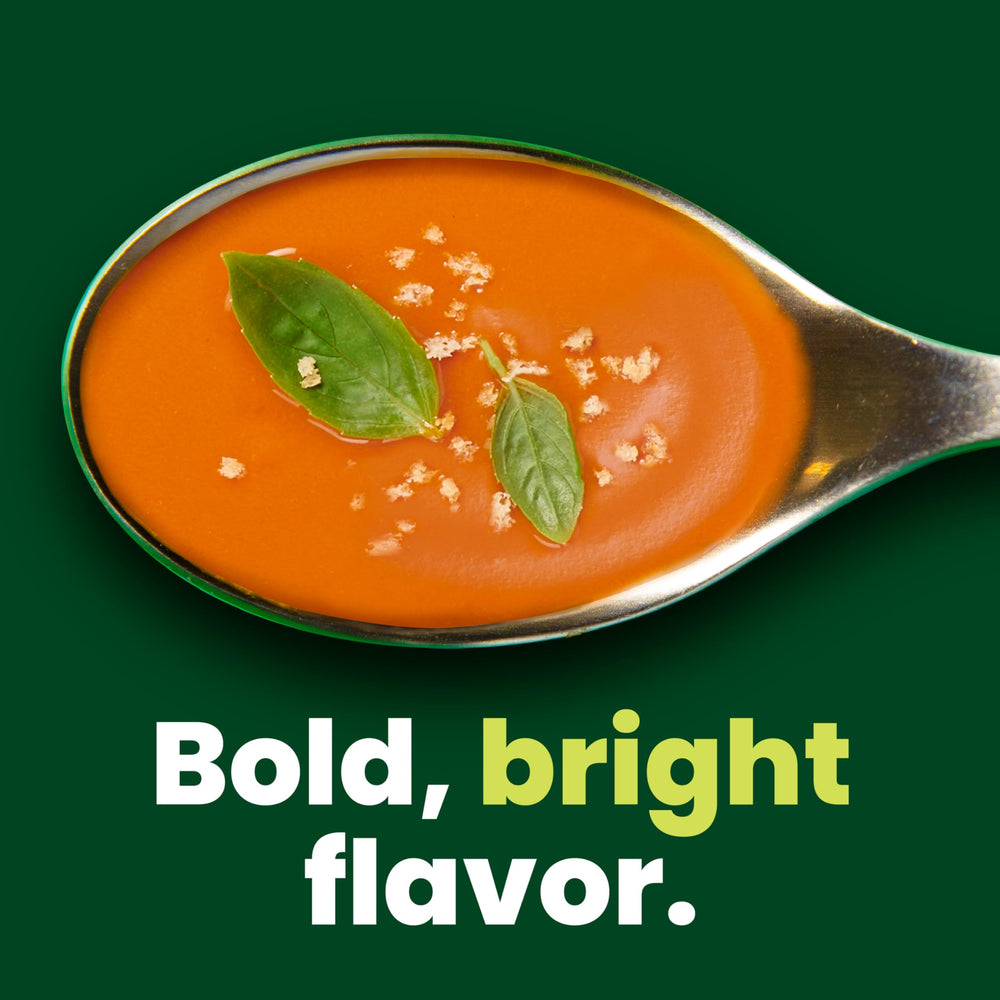 Pacific Foods Tomato Basil Soup pour into a mug, quick meal solution.