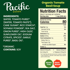 Pacific Foods Tomato Basil Soup steaming bowl ready for a quick vegan lunch.