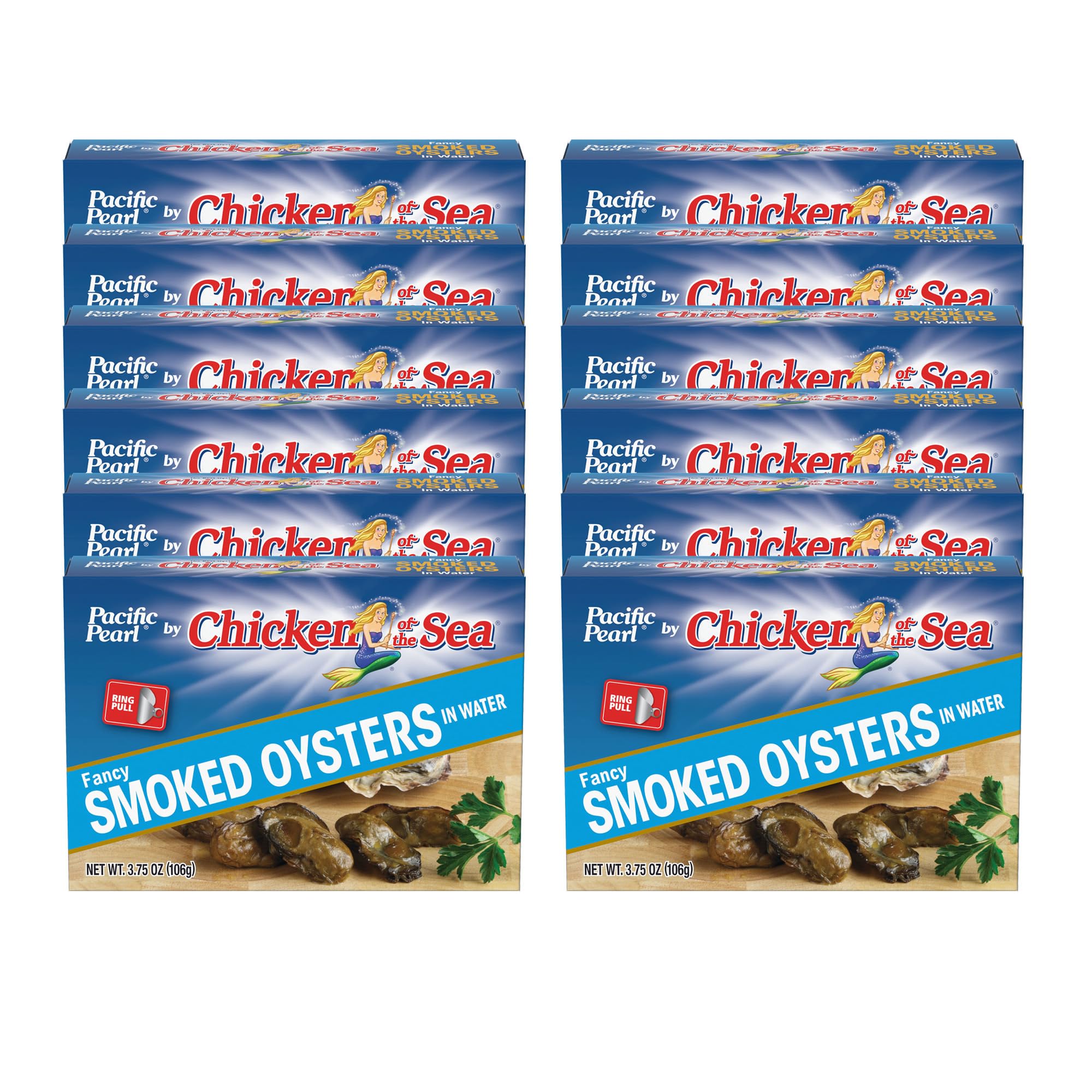 Pacific Pearl smoked oysters in water can label for premium flavor