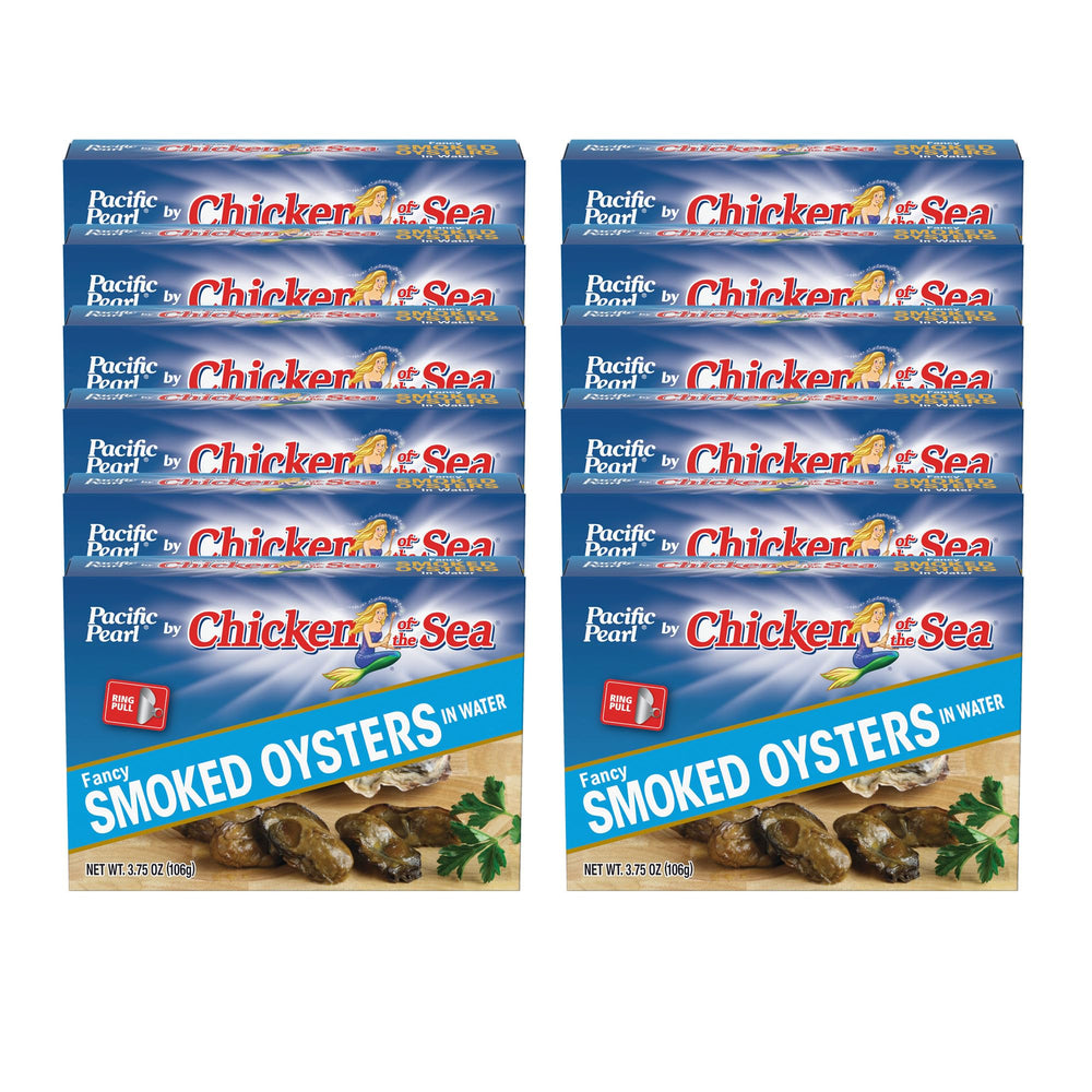 Pacific Pearl smoked oysters in water can label for premium flavor