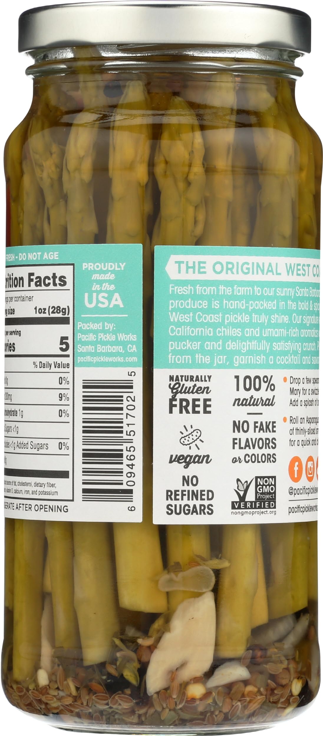 Pacific Pickle Works Asparagusto ingredients display in jar