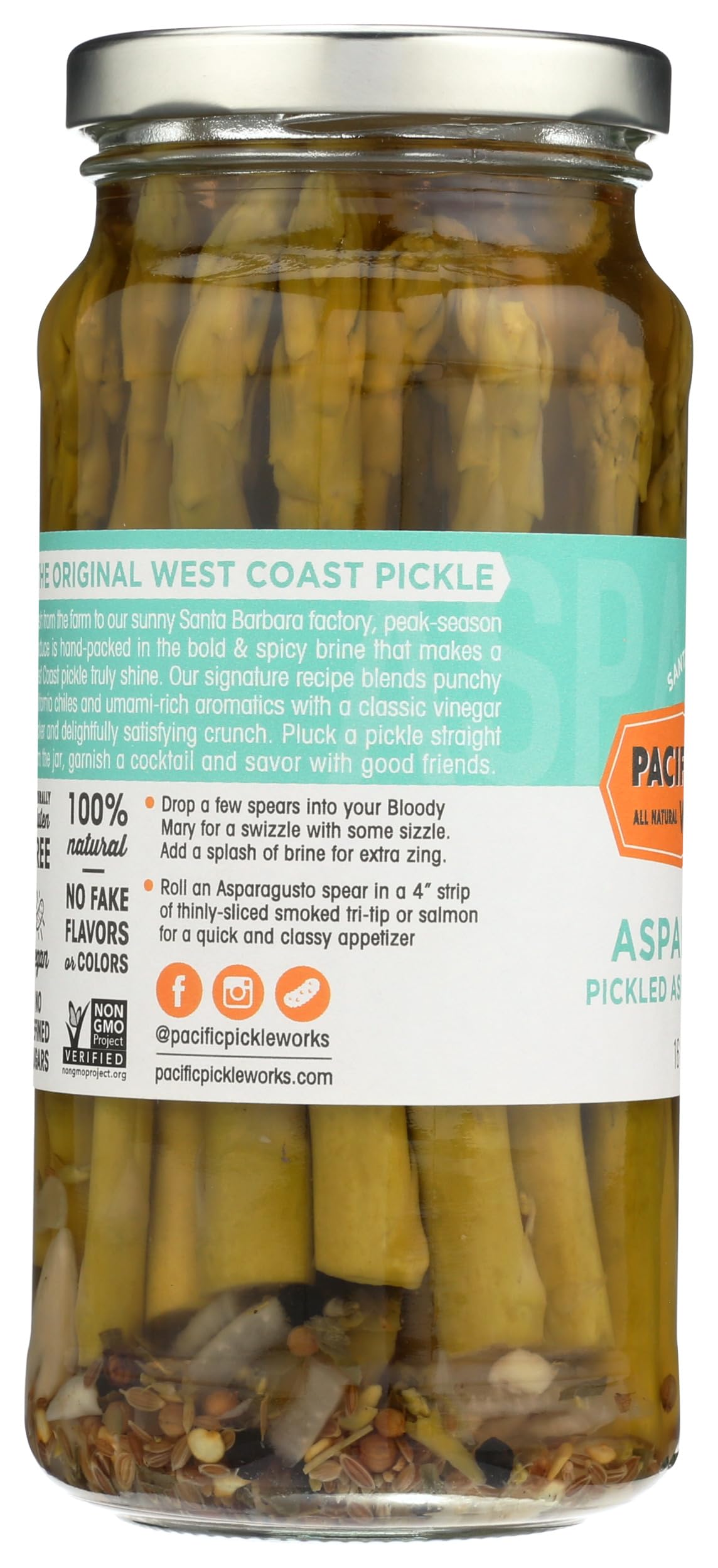 Pacific Pickle Works Asparagusto pour shot demonstrates clean serving