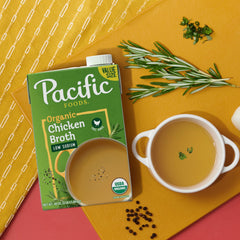 Pacific Foods broth used as a cooking base in recipes.
