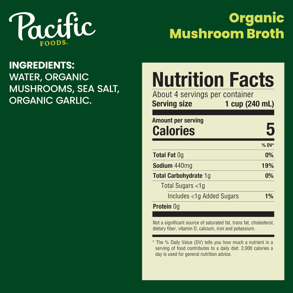 Pacific Foods Organic Mushroom Broth cup steam captures comforting aroma for a warming vegan sip.
