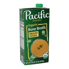 Pacific Foods Organic Unsalted Chicken Bone Broth being poured for a warm, comforting sip
