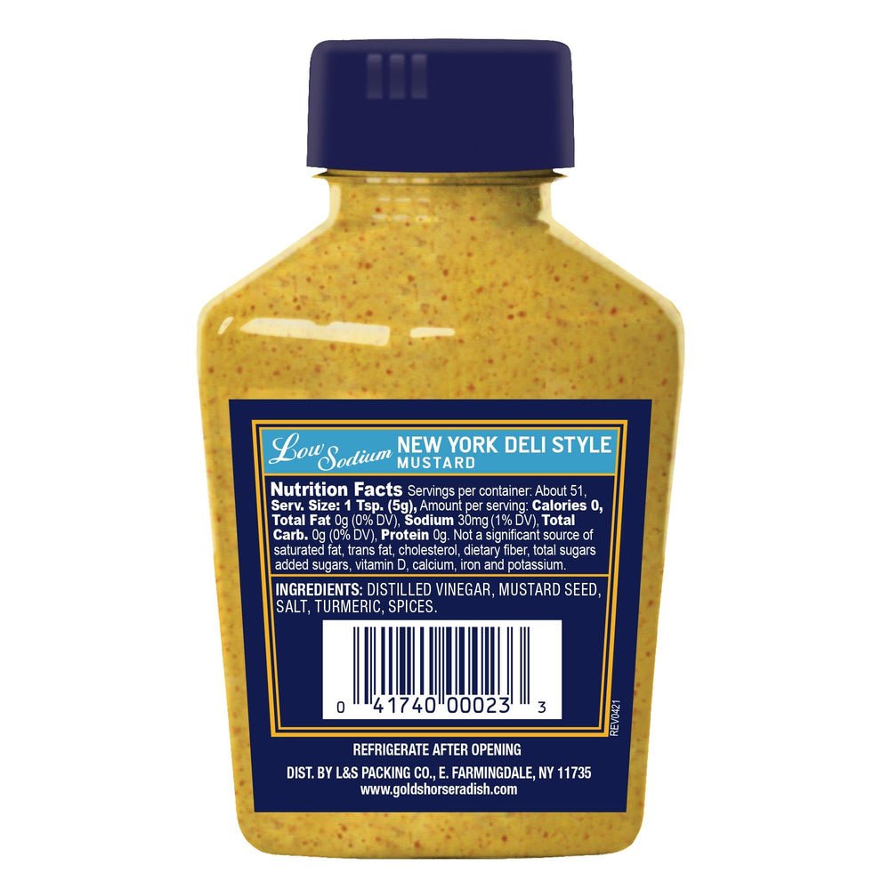 Paesana Gold's Low Sodium New York Deli Mustard on a sandwich for deli-style flavor