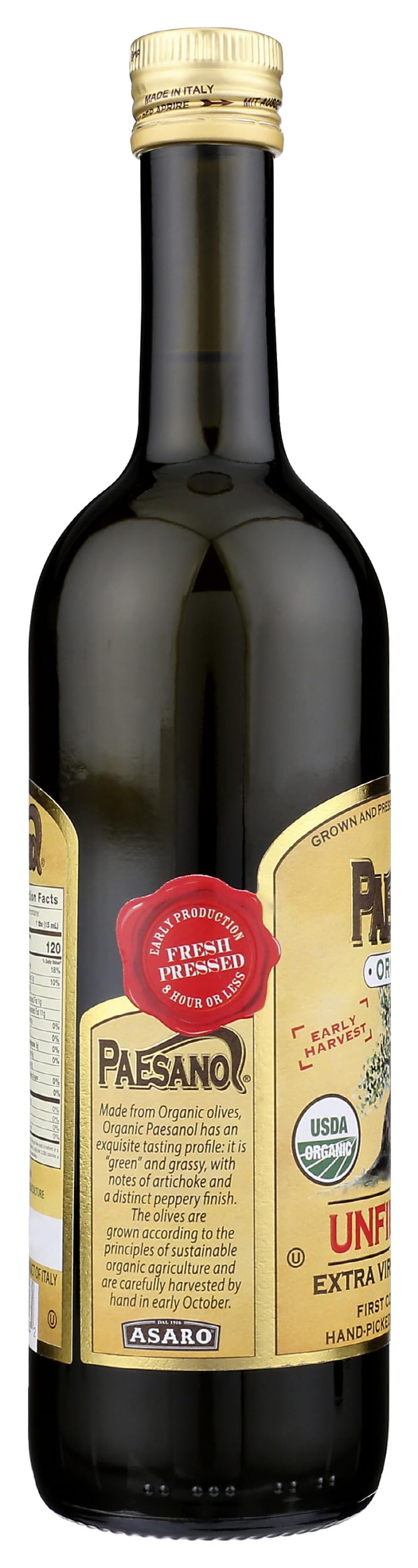 Paesano oil bottle warming in a skillet to sauté and aroma